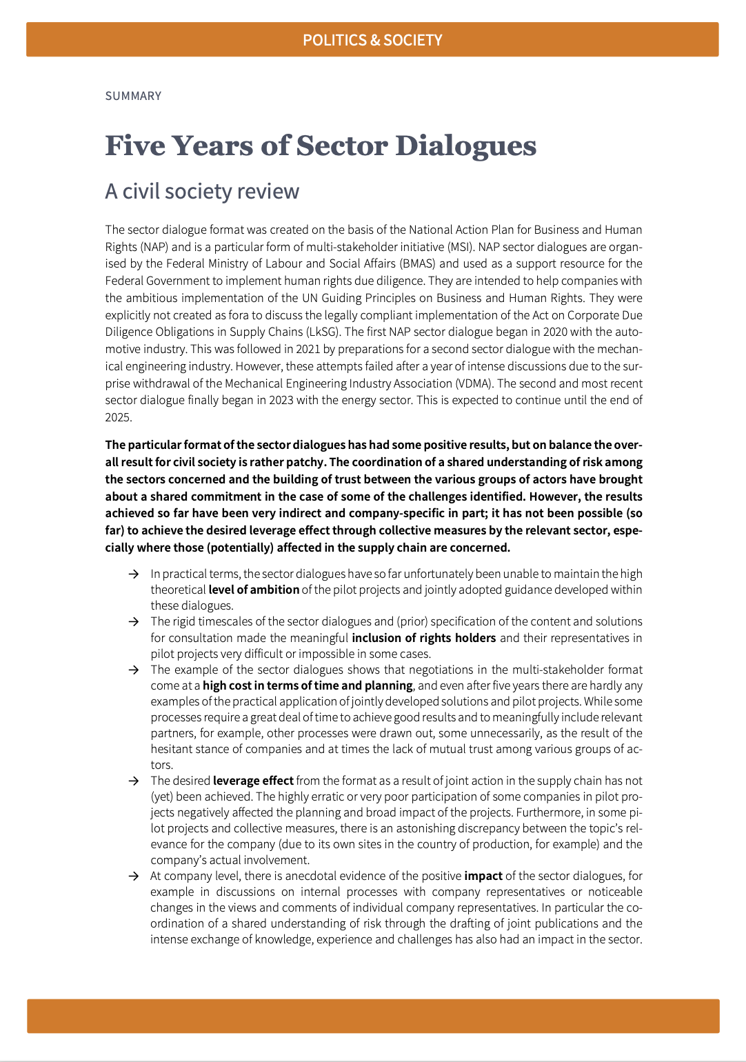 Summary: Five Years of Sector Dialogues. A civil society review