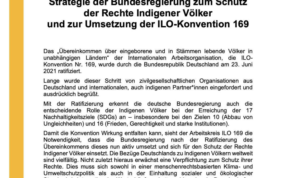Impulspapier für eine ressortübergreifende Strategie der Bundesregierung zum Schutz der Rechte Indigener Völker und zur Umsetzung der ILO-Konvention 169